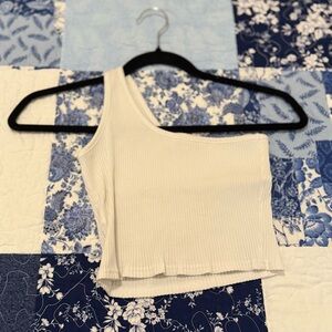Amazon White Ribbed One-Shoulder crop Top
